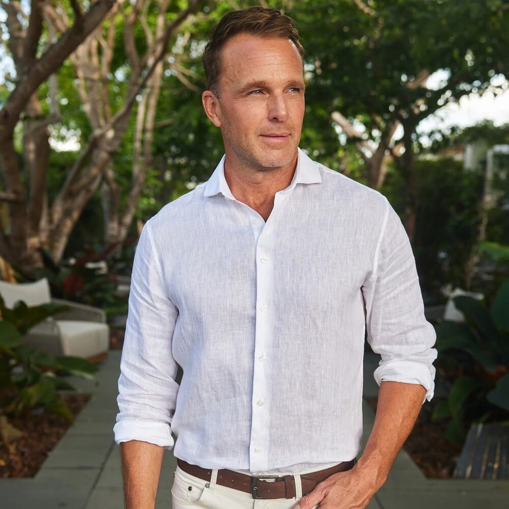 NWOT Collars & Co Toscano Linen Shirt Light White L